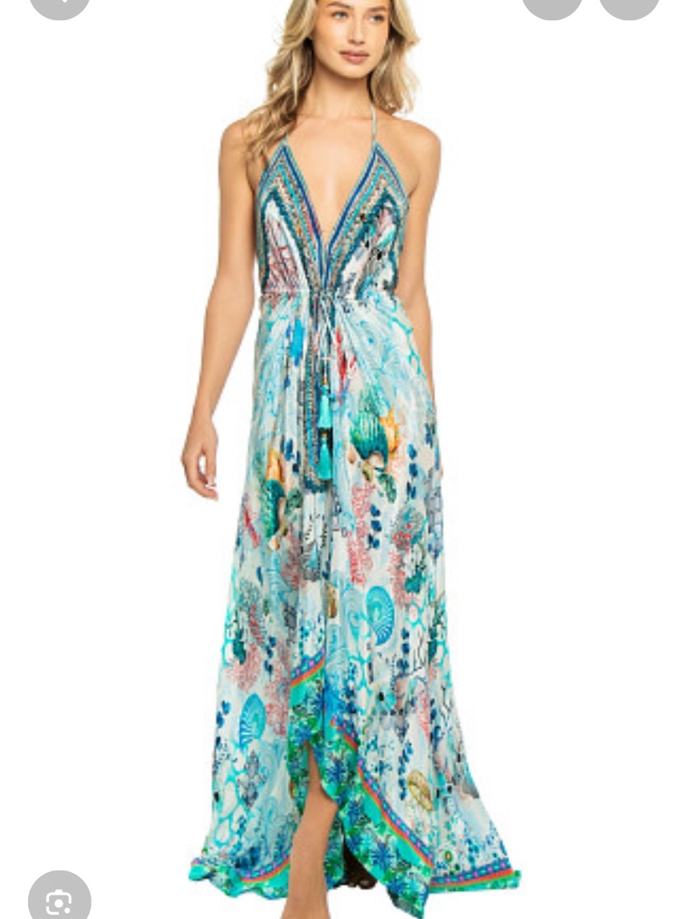 Everything But Water La Moda satiny Halter Maxi Dress sea ocean life cover up